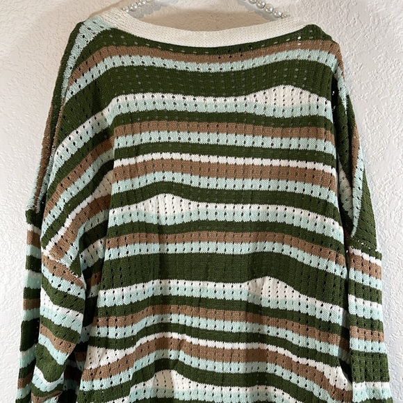 BLOOMCHIC Striped Contrast Button Up Hollow Out Cardigan Size 5X NEW - Picture 8 of 16